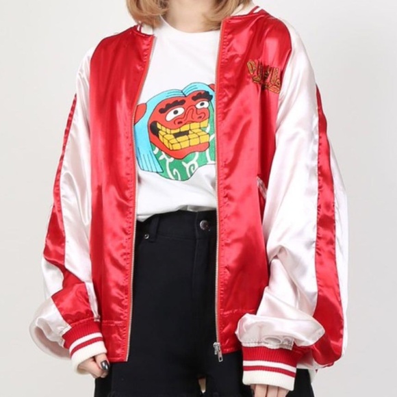 PUNYUS | Japanese Souvenir Bomber Jacket | Satin | Red | Embroidered | Small - Picture 8 of 15